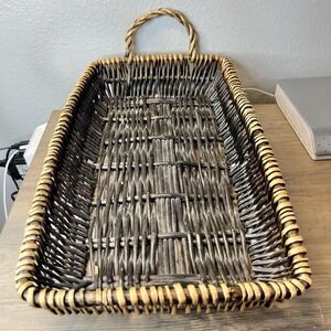 Vintage Rectangular Wicker Tray‎ Basket 16"x9" Rustic Farmhouse Serving-1 Handle